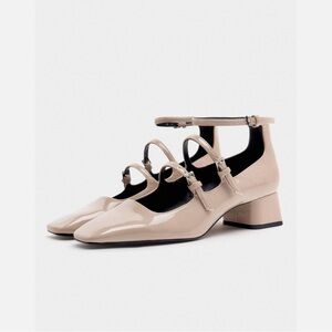 Zara Patent Multi-Strap Block Heel Pumps in Beige
